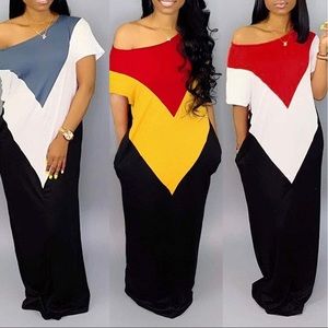 Women's Color Block Maxi Dresses with Pockets